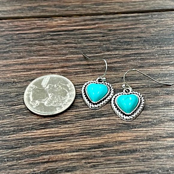 Turquoise Heart Small Dangle Earring - Picture 2 of 2